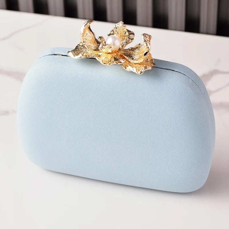 Metallic Flower Embellished Clutch Bag