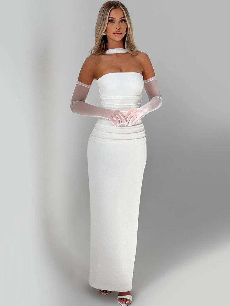 Scarf Collar Strapless Sexy Maxi Dress