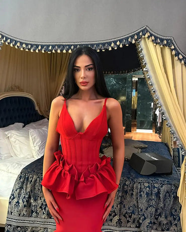 Red Obsession Peplum Maxi