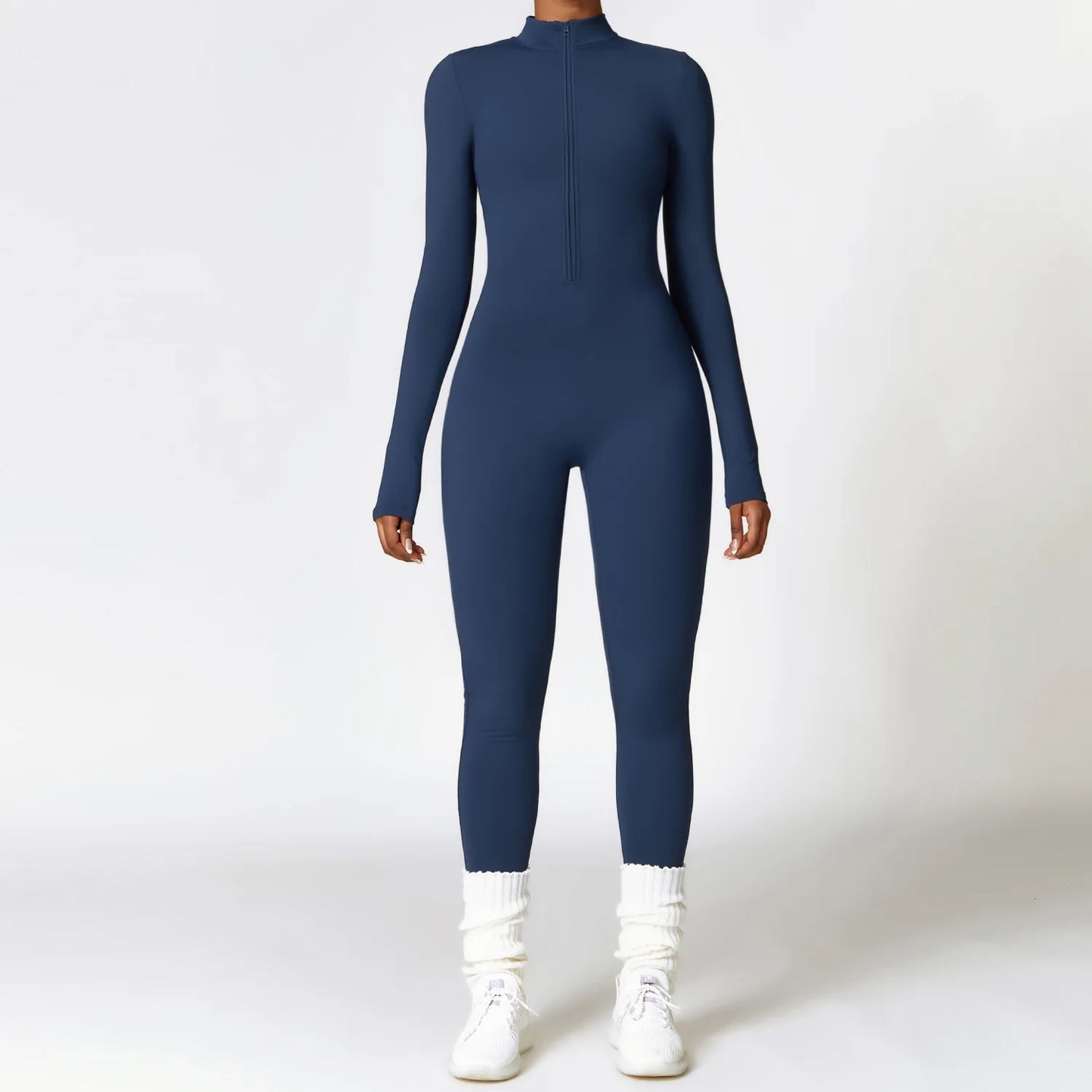 Long Sleeved One-piece Zipper Jumpsuit
