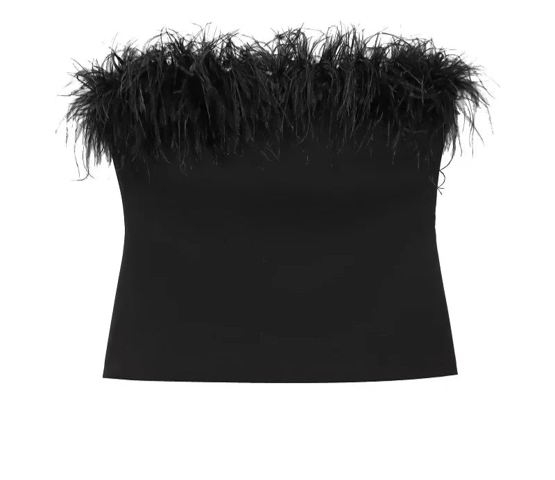 Black Feather Corset Tube Top