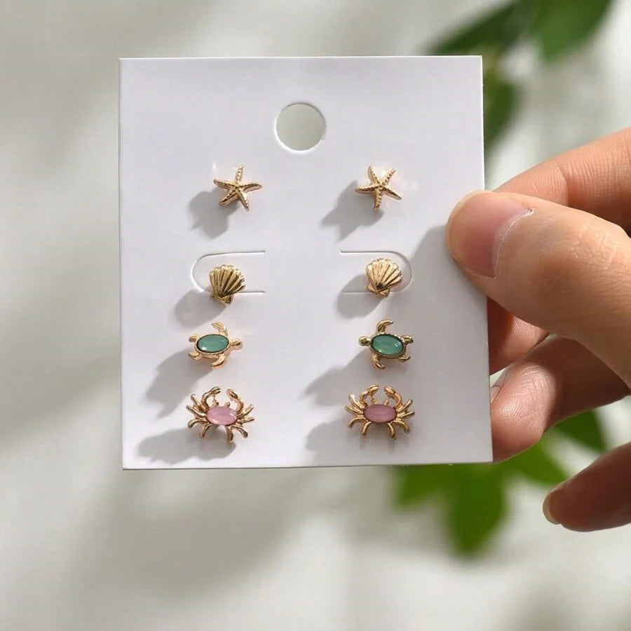 Starfish Conch Design Earring Set