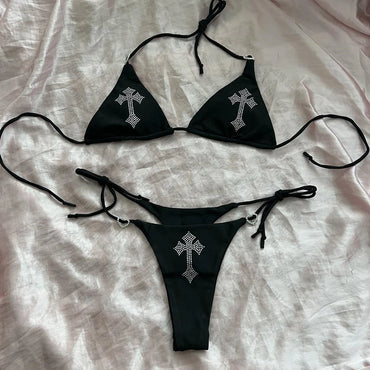 Rhinestone Cross Bikini Swimsuit