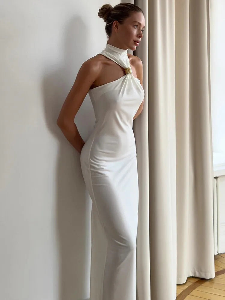 Metal Buckle Turtleneck Maxi Dress
