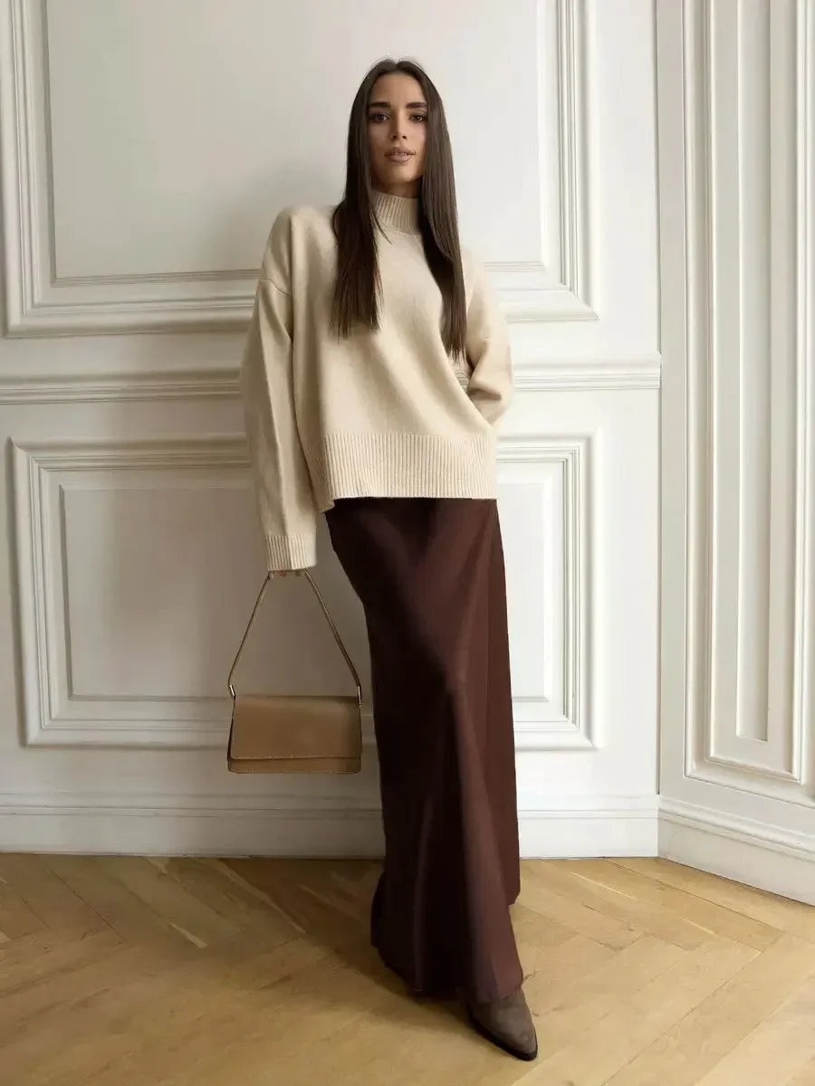 Casual Satin Loose High Waist Maxi Skirt