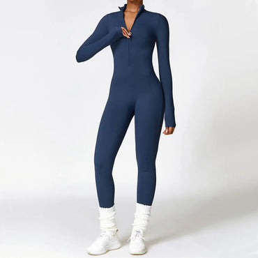 Long Sleeved One-piece Zipper Jumpsuit