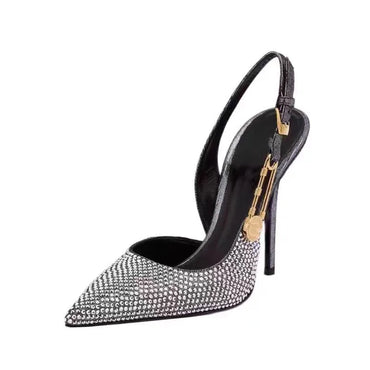 Luxury Rhinestone Sequined Buckle Pointed toe Slingback Stiletto