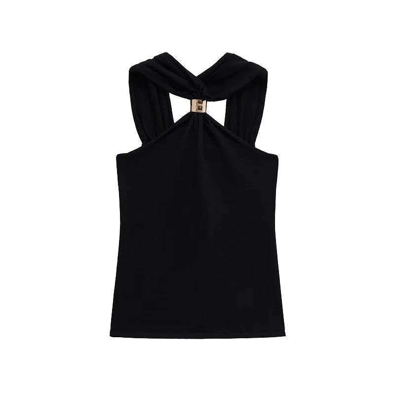 Halter Gold Ring Sleeveless Top