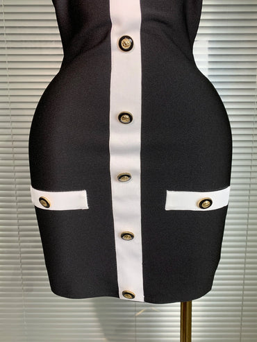 Sexy Halter Button Black Bandage Mini Dress