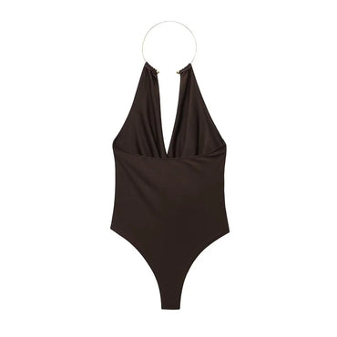 Gold Cuff Collar Sleeveless Bodysuits