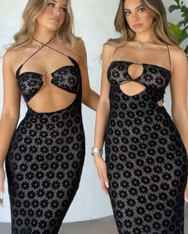 Solid Color Hanging Neck Maxi Dress