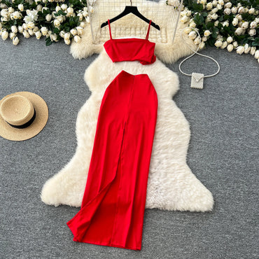 3D Flower Sleeveless Camisole+Zipper Skirt Set