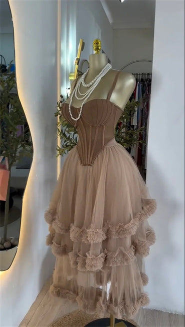 Sleeveless Strap Top+Pleated Tiered Skirts Set