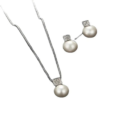 Imitation Pearl Pendant Necklace Earring Stud Set