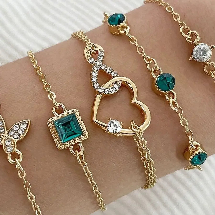 Green Crystal Stone Bracelet Set
