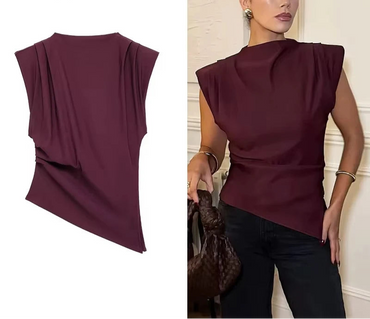 Asymmetric Ruched Sleeveless Tank Top