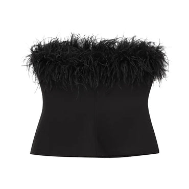 Black Feather Corset Tube Top