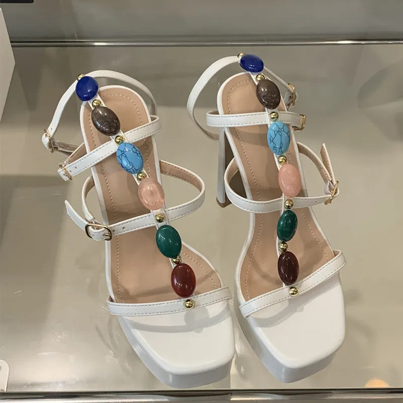 Platform Wedge Colorful Gem Ultra High Heels