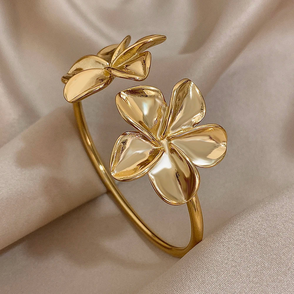 Double Flower Cuff Bracelet