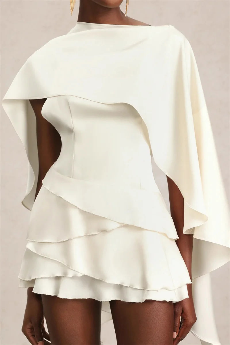 Shawl Sleeve Ruffle Sexy Mini Dress