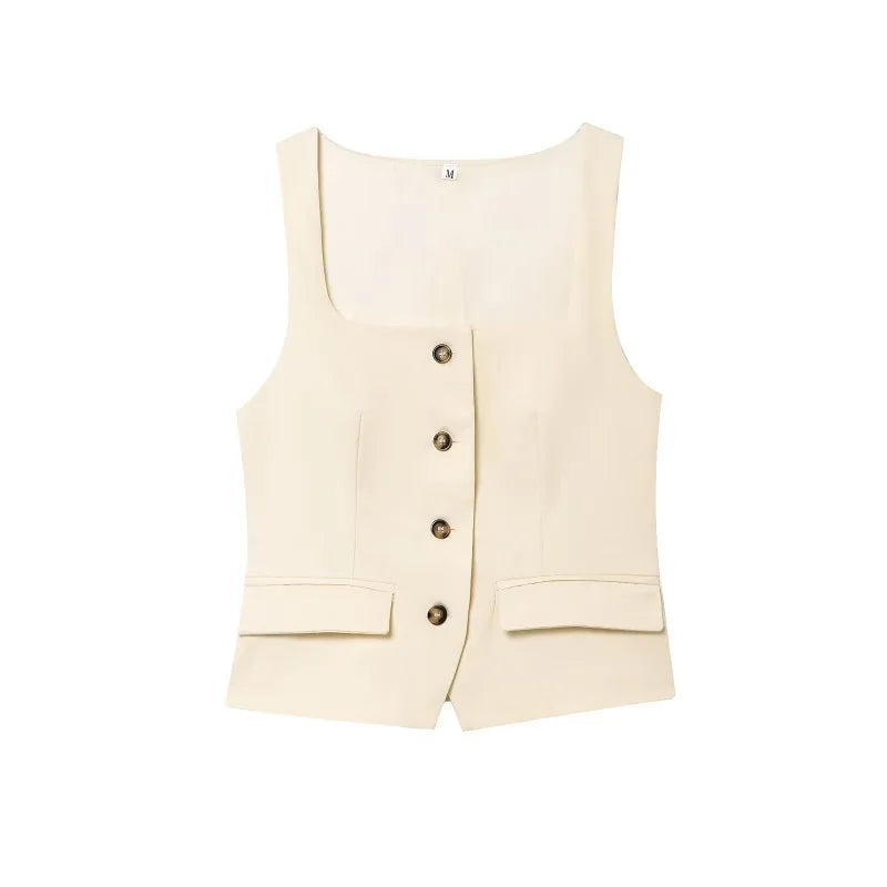 Sleeveless Button up Waistcoat Tank Top
