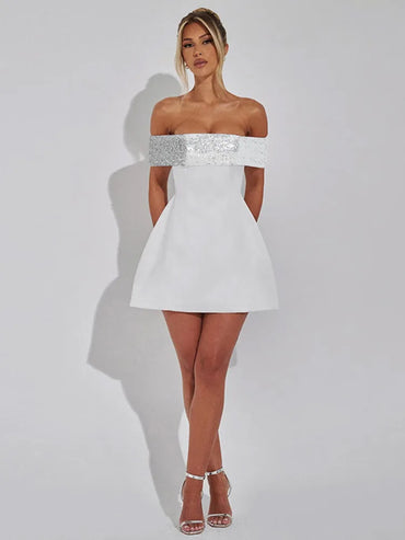 Off-shoulder Sequins Strapless Sexy Mini Dress