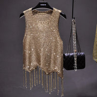 Shiny Gold Silver Knitted Tank Tops