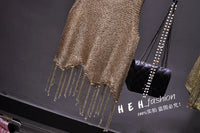 Shiny Gold Silver Knitted Tank Tops