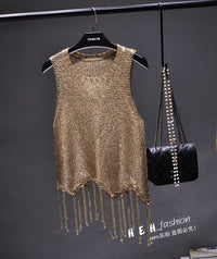 Shiny Gold Silver Knitted Tank Tops