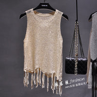 Shiny Gold Silver Knitted Tank Tops
