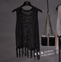 Shiny Gold Silver Knitted Tank Tops