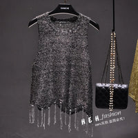Shiny Gold Silver Knitted Tank Tops