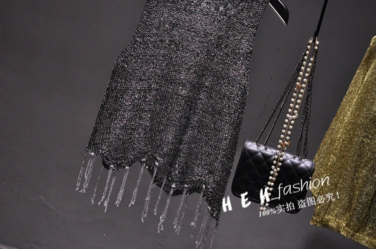 Shiny Gold Silver Knitted Tank Tops