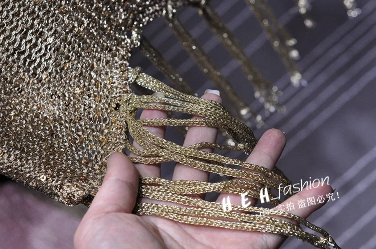 Shiny Gold Silver Knitted Tank Tops