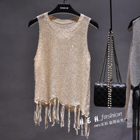 Shiny Gold Silver Knitted Tank Tops