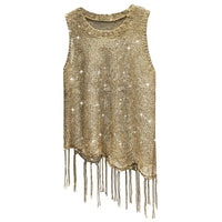 Shiny Gold Silver Knitted Tank Tops