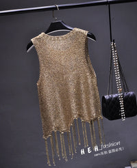Shiny Gold Silver Knitted Tank Tops