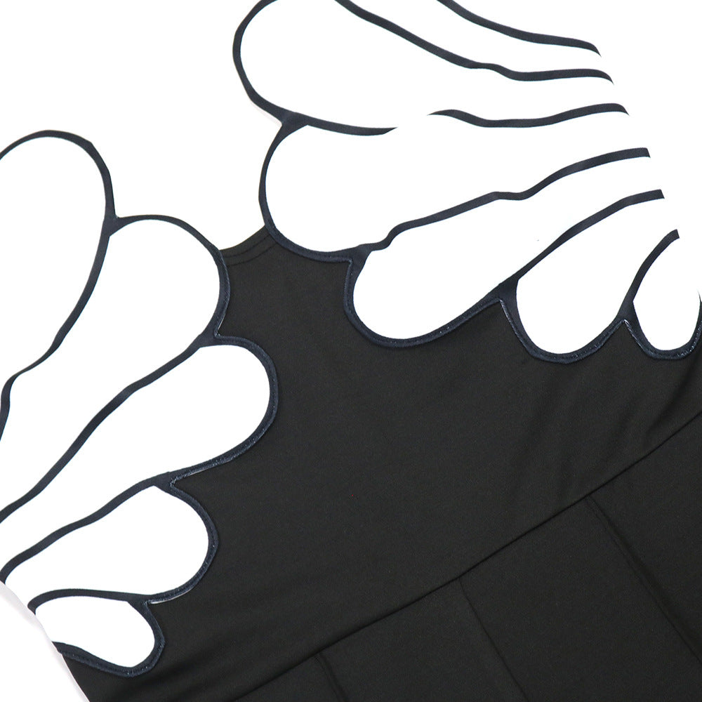 V-Neck Wide Leg  Sleeveless  Patchwork Jumpsuit