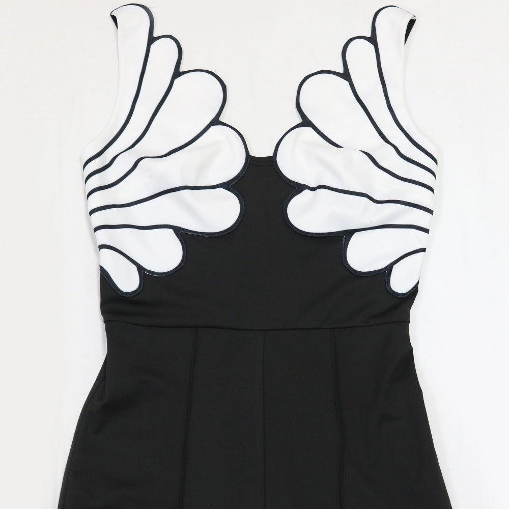 V-Neck Wide Leg  Sleeveless  Patchwork Jumpsuit