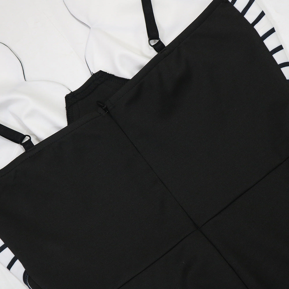 V-Neck Wide Leg  Sleeveless  Patchwork Jumpsuit