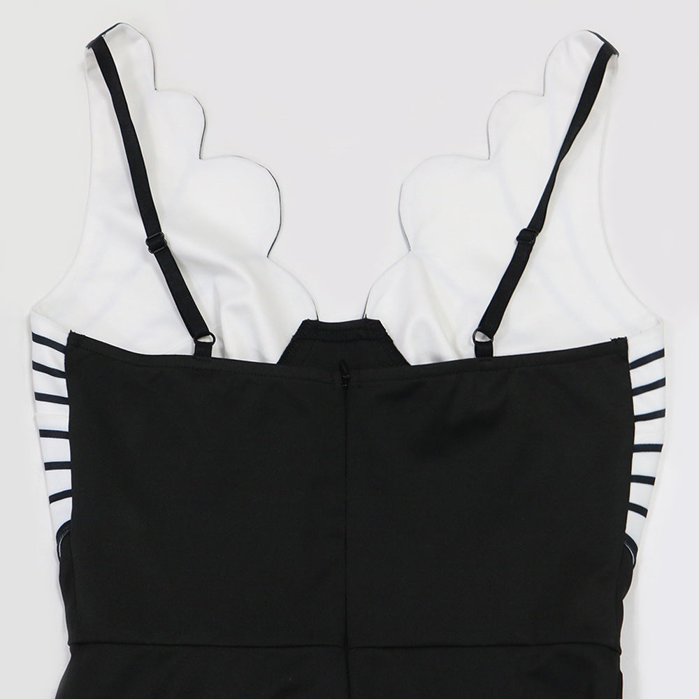 V-Neck Wide Leg  Sleeveless  Patchwork Jumpsuit