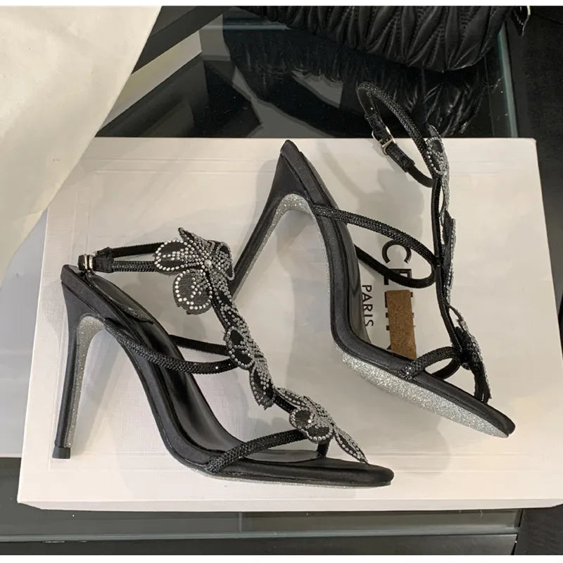 Rhinestones Lace Flowers Decor Heels