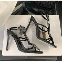 Rhinestones Lace Flowers Decor Heels