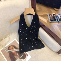 Halter Rhinestone Knitted Tank Top