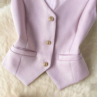 Single Breasted Basic Camisole+Zipper Design Pleated Skirt Set