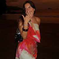 One Shoulder Backless Print Sexy Mini Dress