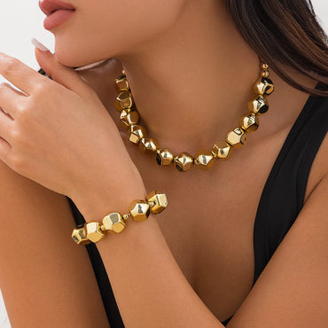 Irregular Geometric CCB Beads Choker Necklace Charm Bracelet Set