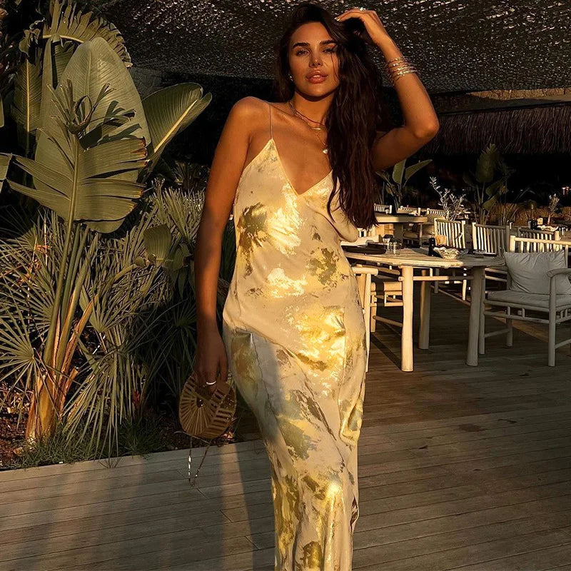 Gold Effect Maxi Dress