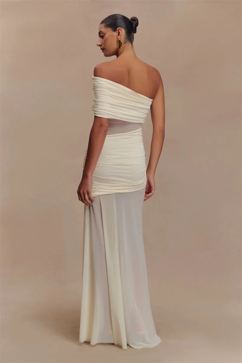 One Shoulder Mesh Sexy Maxi Dress
