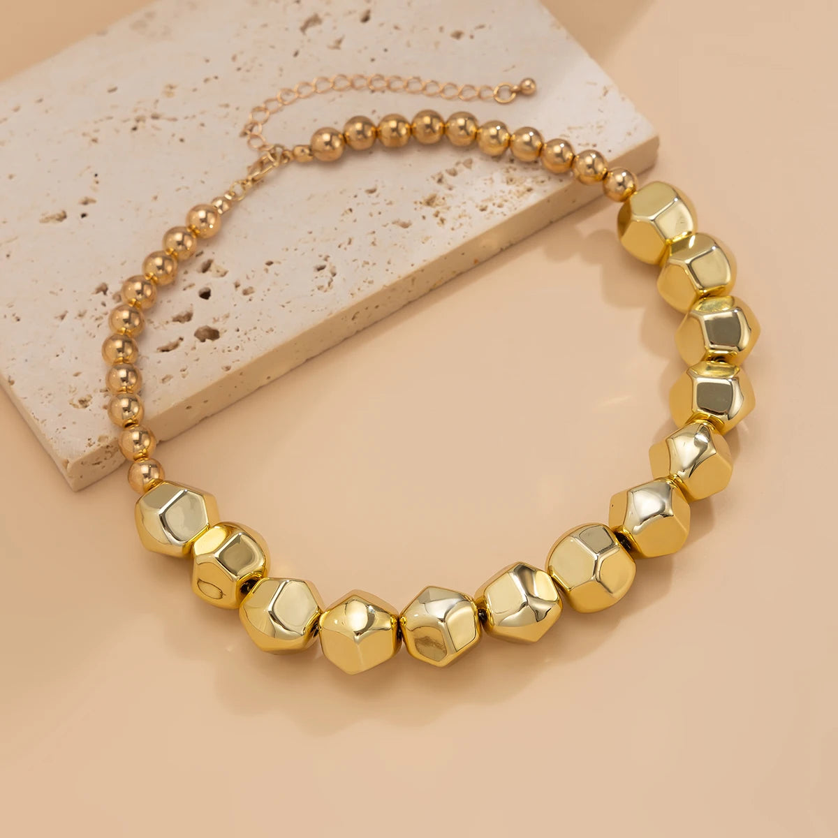 Irregular Geometric CCB Beads Choker Necklace Charm Bracelet Set